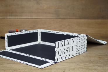 Storage box with ABC design paper, black, white, inside matt, black photo cardboard, flexible foldable front open